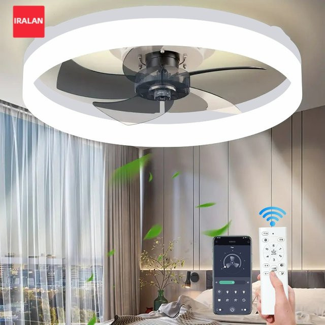 IRALAN Moderner Deckenventilator mit LED-Leuchte, Fernbedienung und App-Steuerung, flache Montage, reversibel mit 6 Geschwindigkeiten und 3 Farbtemperaturen - Bild 1