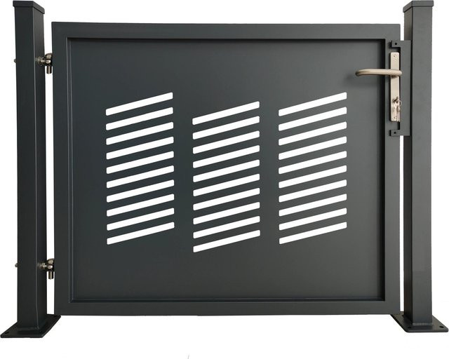 Aluminium Einzeltor Stockholm in Anthrazit B/H: 120 x 100 cm mit Bodenplatte zur Oberflächenmontage - Bild 1