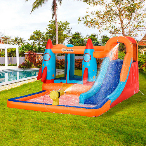 Outsunny Hüpfburg mit Pool und Rutsche bunt mit Raketen ab 3-8 Jahren - Bild 5