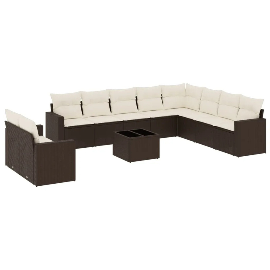 vidaXL 11-teiliges Garten-Sofagarnitur-Set aus Polyrattan mit Kissen, Braun - Bild 2