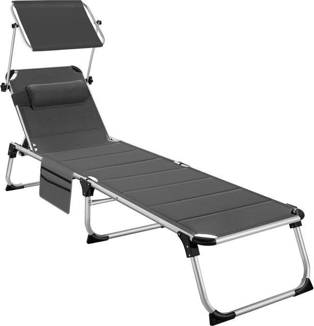 tectake Aluminium Sonnenliege Lorella gepolstert grau, klappbar mit Sonnenverdeck und verstellbarer Kopfstütze, B/T/H: 200 x 60,5 x 34 cm - Bild 1