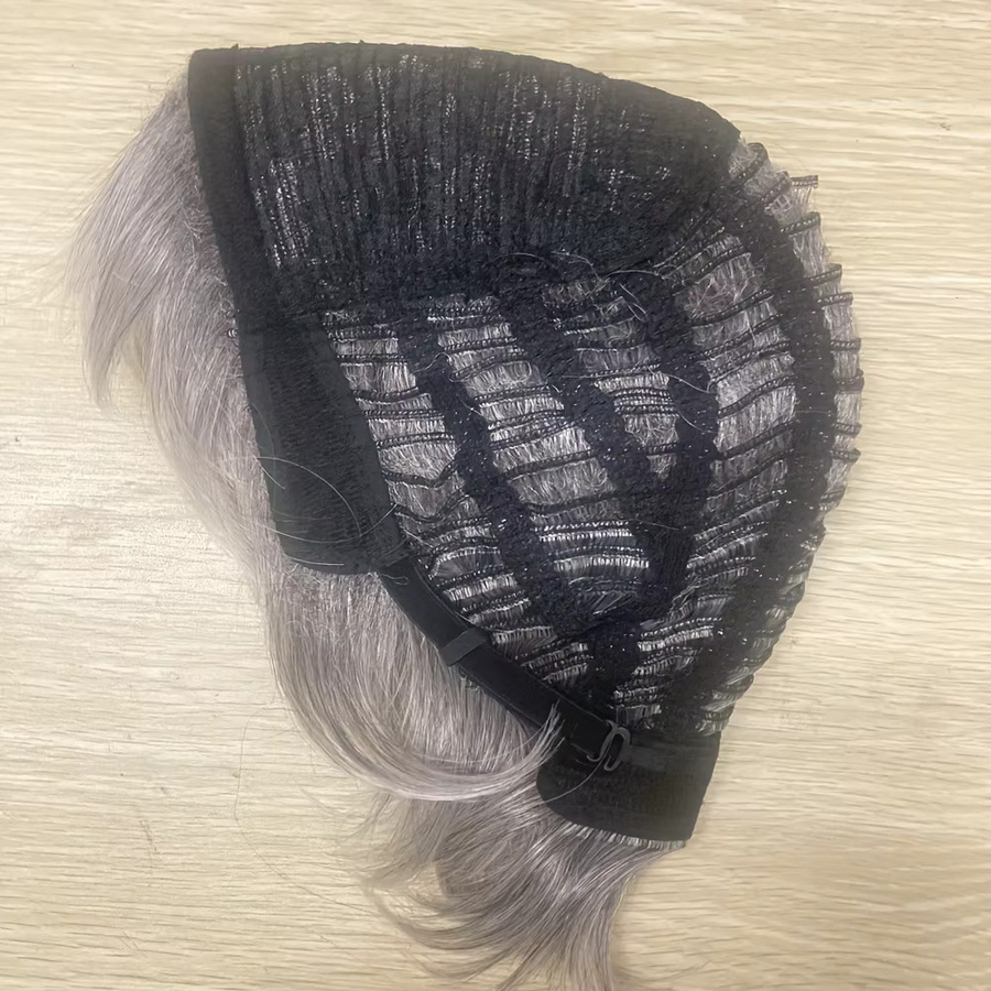 HAIRJOY Kunsthaar-Perücke, lockiger Pixie-Schnitt mit Pony, Grau mit Balayage-Highlights - Bild 4