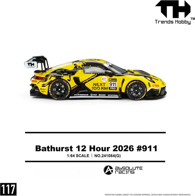 Trends Hobby 911 GT3 R - B12H 2026 No911, Druckguss-Modellauto, 1:64, Gelb - Bild 1