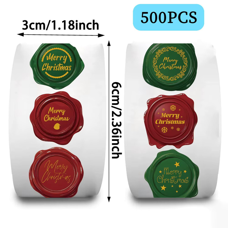 500 Stück Frohe Weihnachten Aufkleber von TYFYO, runde Weihnachtsanhänger in Multicolour, Durchmesser: 2,5 cm - Bild 2