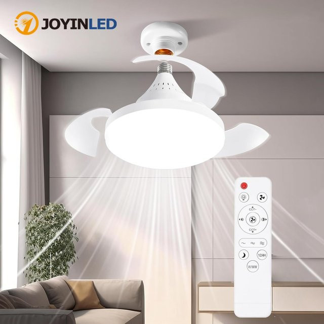 JOYINLED Deckenventilator mit LED-Beleuchtung und Fernbedienung, dimmbar, weiß, mit einziehbaren Flügeln und Glasabdeckung für Schlafzimmer - Bild 1