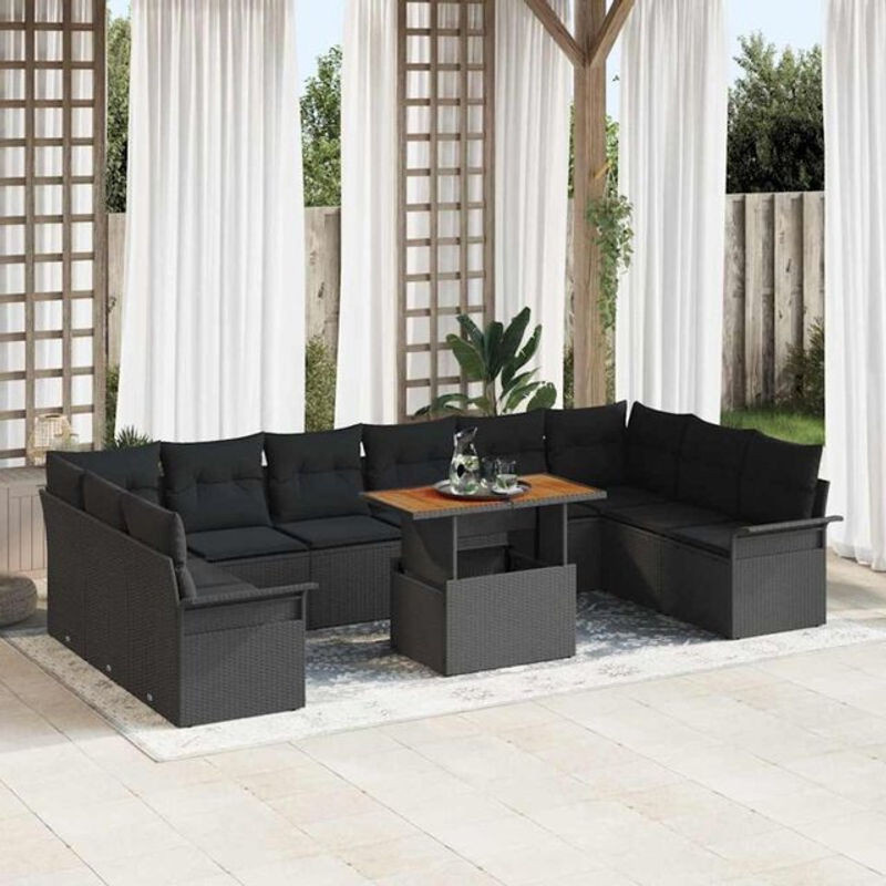 vidaxl Garten-Sofa-Set aus Poly-Rattan mit Speicherfunktion, 11-teilig, Schwarz - Bild 1