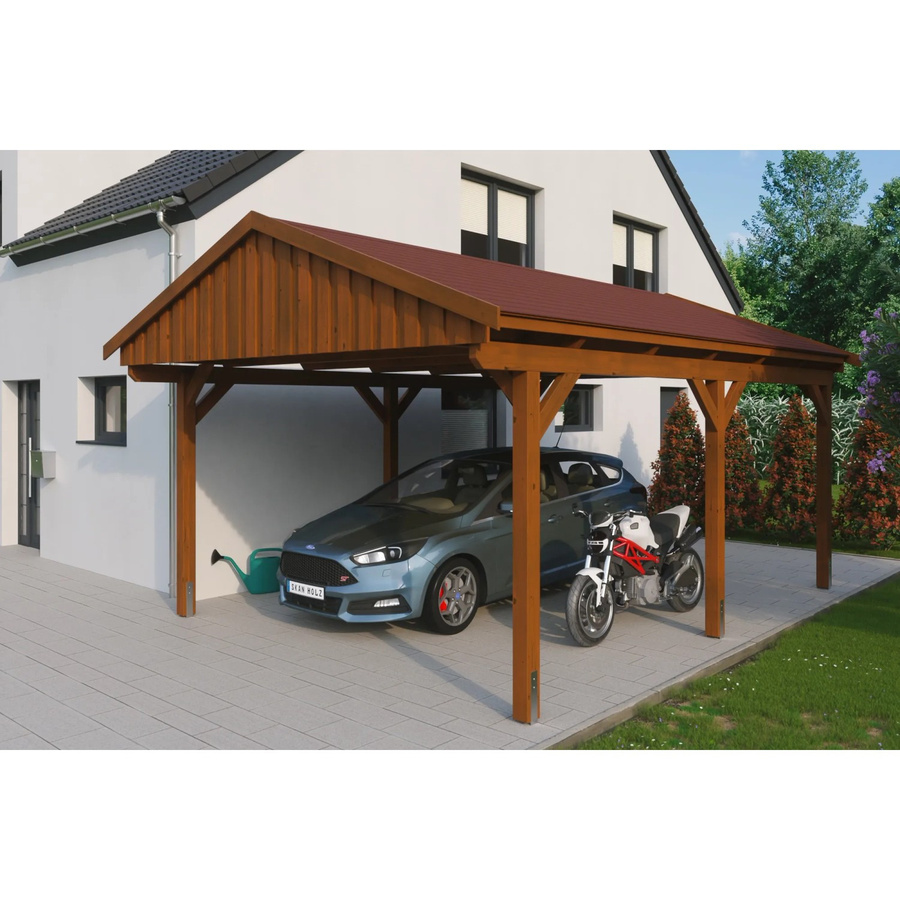 Skan Holz Carport Fichtelberg aus Fichte in Braun mit Dachschindeln, Breite: 423 cm, Tiefe: 566 cm, Höhe: 326 cm - Bild 2