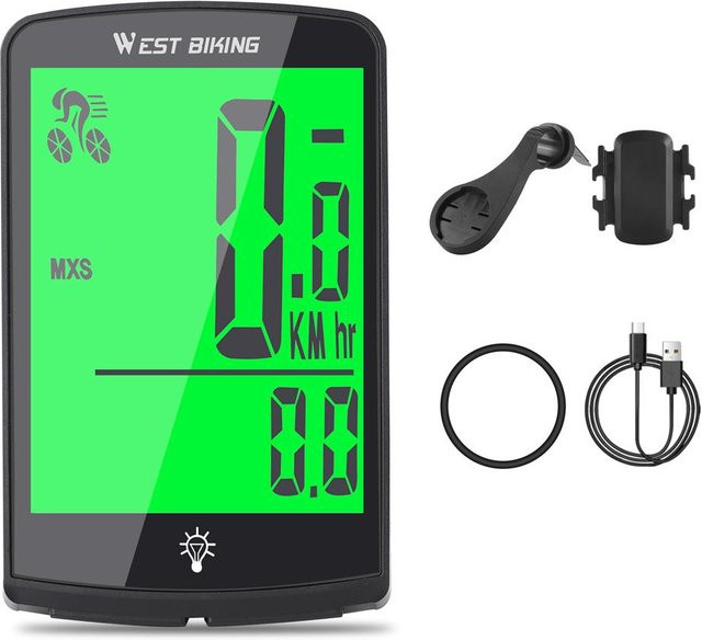 Neoglint Multifunktionaler digitaler Fahrrad-Tachometer, wasserdichter Fahrrad-Geschwindigkeitsmesser und Kilometerzähler, Schwarz - Bild 1
