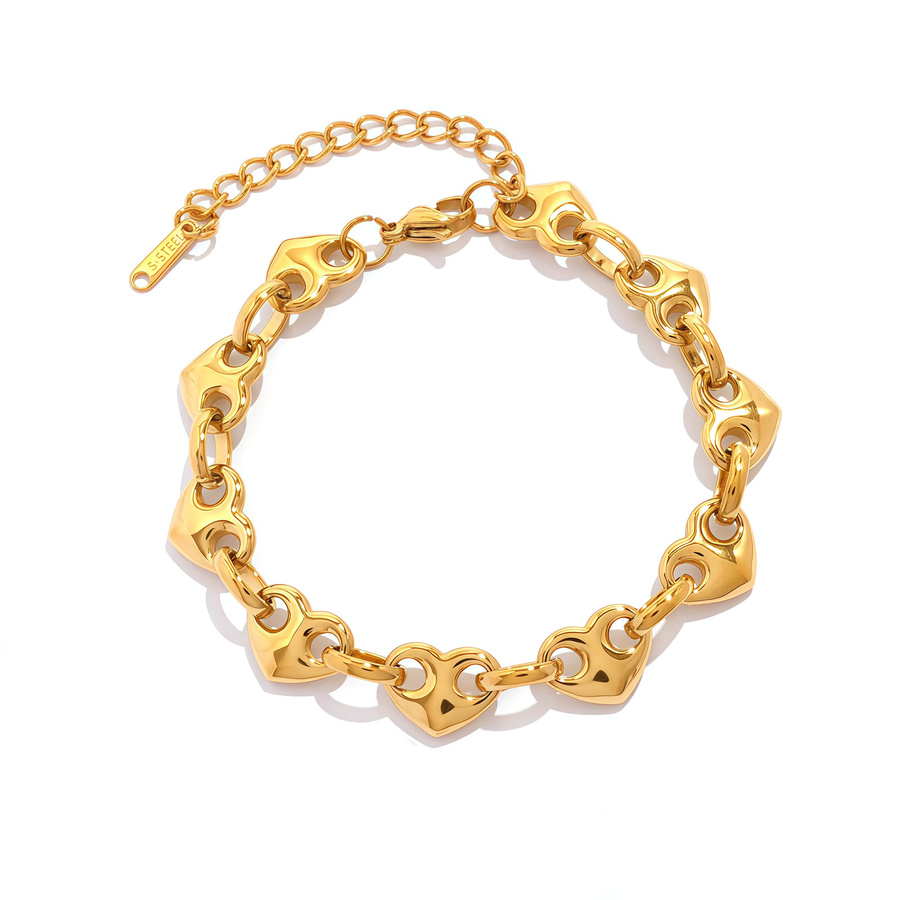 Uself Armband, 18 Karat vergoldeter Edelstahl, zweifarbig, Herz-Knopf-Armband - Bild 5