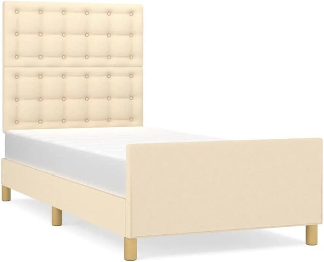 vidaXL Bettgestell mit Kopfteil in Beige aus Stoff und Holz, B/T/H: 100 x 200 x 103 cm - Bild 1