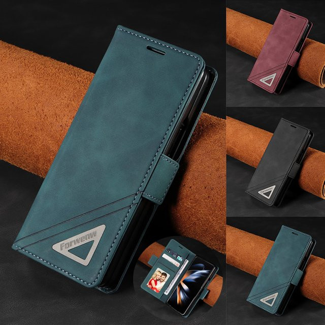 EUCAGR Flip Leder Brieftasche Telefon Hülle für Samsung Galaxy Z Fold 7 6 5 4 3, stoßfest Soft Cover in Braun oder Grün - Bild 1