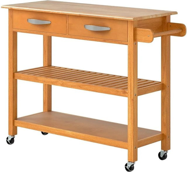 Costway Küchenwagen aus Holz in Natur mit Rollen, B/T/H: 116 x 43 x 89 cm - Bild 1