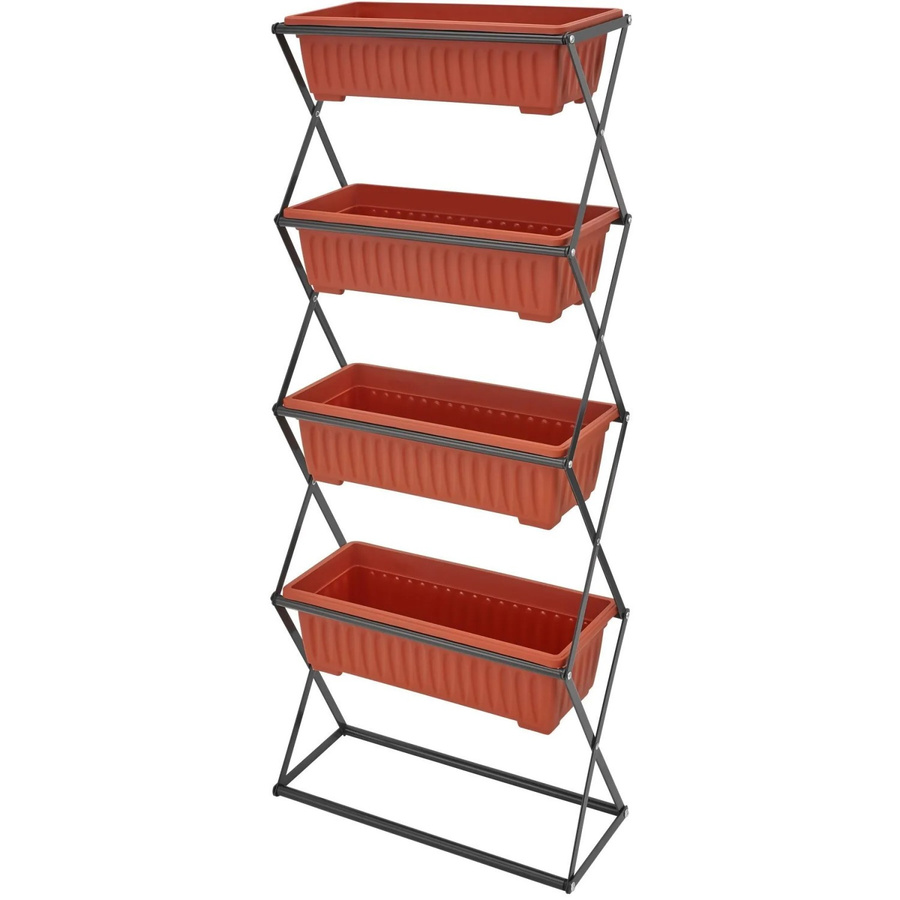 tectake Vertikalbeet Etagenregal mit 4 Pflanzkästen in Braun, B/T/H: 52 x 21 x 127 cm - Bild 3
