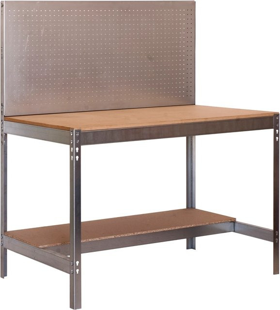 PROREGAL Werkbank Buffalo mit Werkzeugwand in Silber, höhenverstellbar, Traglast 600 kg, H x B x T: 84 x 120 x 61 cm - Bild 1