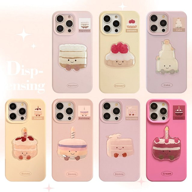 MUQGEW 3D Handyhülle mit niedlichem Cartoon-Kuchen-Dessert-Muster für iPhone 16 15 13 12 Pro Max in Multicolour, weiche stoßfeste Schutzhülle - Bild 1
