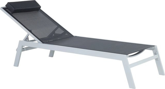 Beliani Gartenliege aus Textilene und pulverbeschichtetem Aluminium in Schwarz und Silber mit verstellbarer Kopfstütze, B/T/H: 190 x 66 x 103 cm - Bild 1