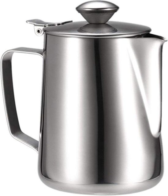 Milchaufschäumkrug aus Edelstahl mit Deckel von Yiran Furniture in Silber für Espresso, Latte und Cappuccino - Bild 1