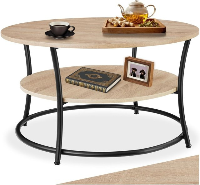 tectake Couchtisch Industrial Style rund in Holzoptik mit 2 Ablagen, B: 80 cm, H: 46 cm, T: 46 cm - Bild 1