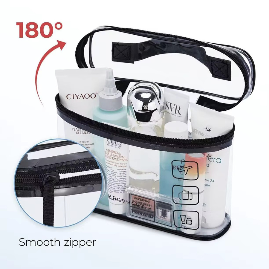 Tragbare transparente Toilettenartikel-Organizer-Tasche aus wasserdichtem PVC mit Griffen, Kosmetik- und Nagelkünstler-Tasche, Farbe: Transparent - Bild 4