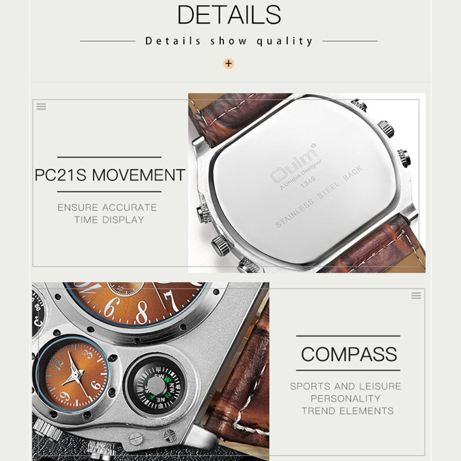 Oulm Armbanduhr, Quarz, Chronograph, Edelstahl, Weiß, Herren - Bild 4