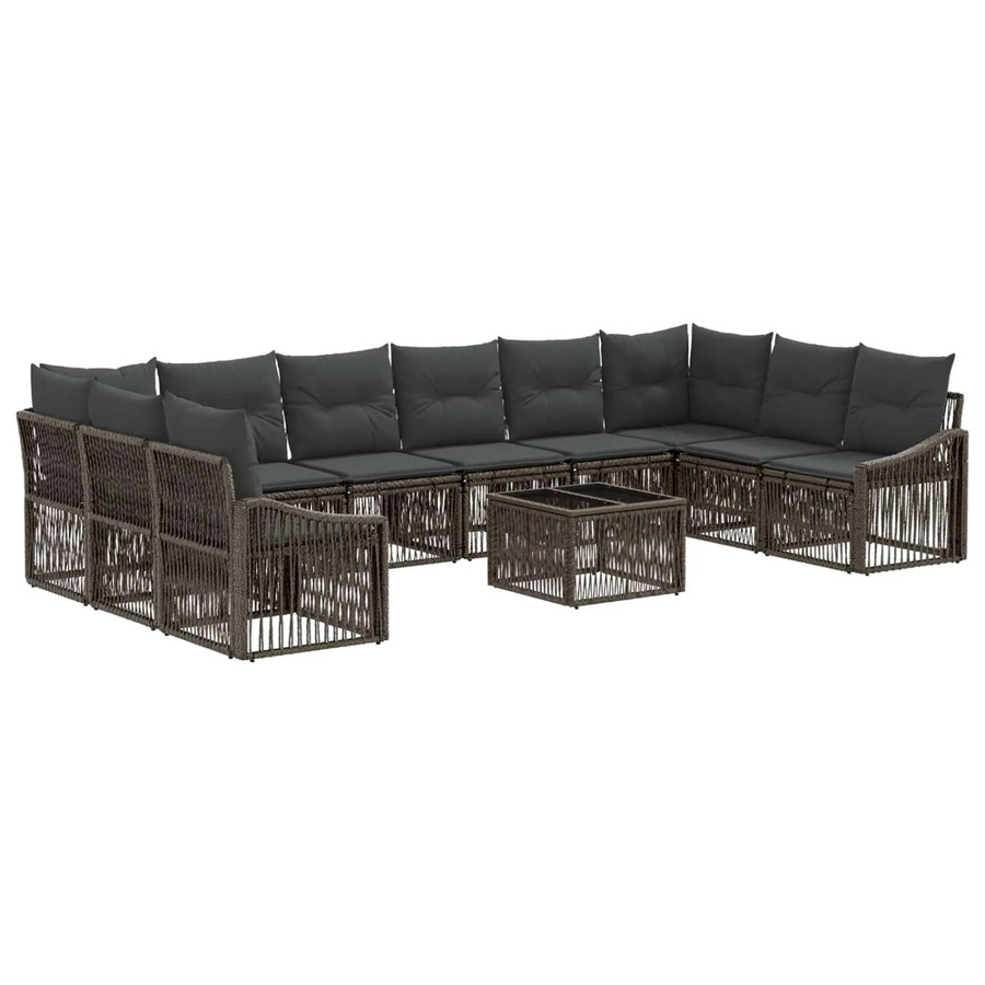 vidaXL Gartensofa-Set aus Poly-Rattan in Grau, 11-teilige U-Form Lounge-Garnitur mit Polsterkissen und Couchtisch für Garten und Terrasse - Bild 2