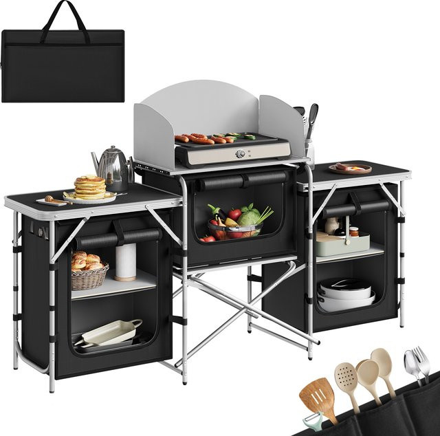 WOLTU Klappbarer Camping-Küchenschrank aus Aluminium in Schwarz mit Arbeitsplatten und Stauraum für Outdoor-Picknick und Grillen - Bild 1