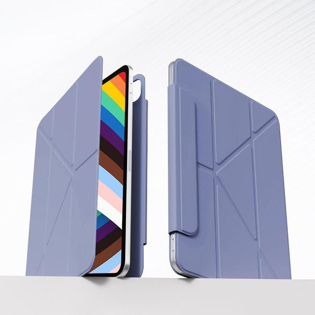 Rui Di Magnetische Hülle für iPad Air 11 & 13 M2, iPad Mini 7 A17 Pro, iPad Air 4 & 5 sowie iPad Pro 11 Smart Cover in Lavendel und Grau - Bild 1