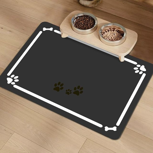 VIKAMA Haustierteppich aus Diatomeenerde für Katze und Hund, rutschfest und saugfähig, Schwarz und Grau, B/T: 60 x 40 cm - Bild 1