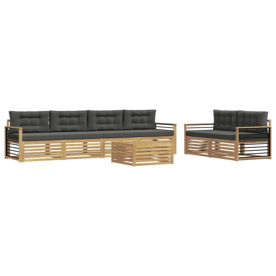vidaXL Outdoor-Sofagarnitur 7-teilig aus Akazienholz mit Polsterkissen in Anthrazit und Weiß - Bild 2