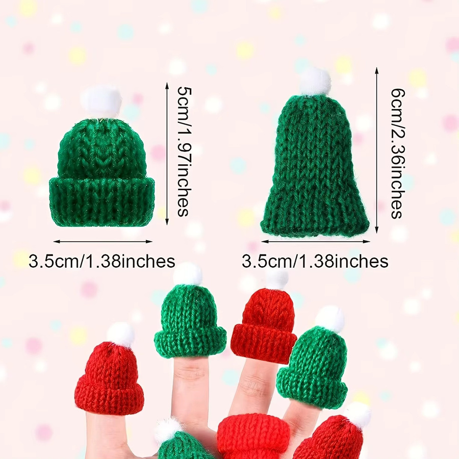 10 Stück Mini-Weihnachtsmützen-Pompons in Rot aus Textil für deine Basteldekoration und Weihnachtsbaumornamente - Bild 3