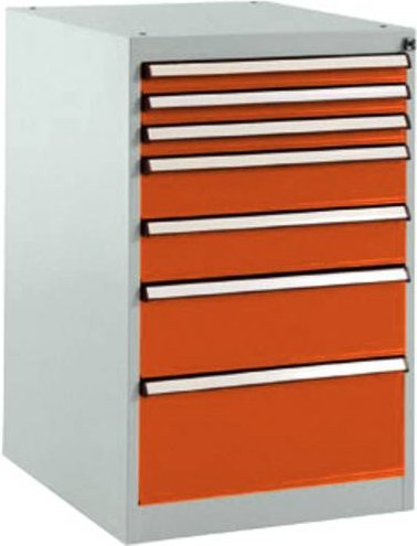 Manuflex BASETEC Schubfachschrank SP1128.2001 Stationär, rotorange RAL 2001, mit 7 abschließbaren Schubfächern aus Stahl, B: 80 cm, T: 50 cm, H: 58 cm - Bild 1