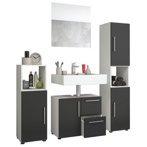 VCM Badmöbel-Set Flandu modern in Schwarz-Weiss mit Waschtischunterschrank, Hochschrank und Spiegelschrank B/H/T: 61 x 51 x 32 cm - Bild 2