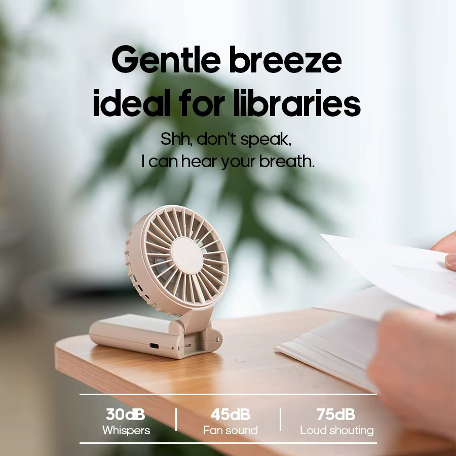 Kinscoter Tragbarer Handventilator in Weiß, Faltbarer Mini-Tischventilator mit 1800 mAh Akku, 4-stufigem Windregler und LED-Anzeige, Wiederaufladbar - Bild 3