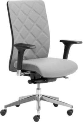 Ergonomischer Bürostuhl WIKI von Leyform mit Armlehnen, Stoff-Rücken und poliertem Aluminiumgestell in Lichtgrau - Bild 1