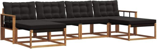 vidaXL Outdoor-Sofagarnitur 6-teilig aus massivem Akazienholz und Textilene in Natur und Schwarz mit Kissen - Bild 1