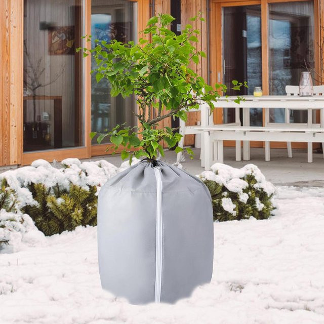 Wiederverwendbare Blumentopf-Schutztasche als Winter-Isolierabdeckung für Pflanzgefäße in Grau, B/T/H: 70,0 x 65,0 x 65,0 cm - Bild 1