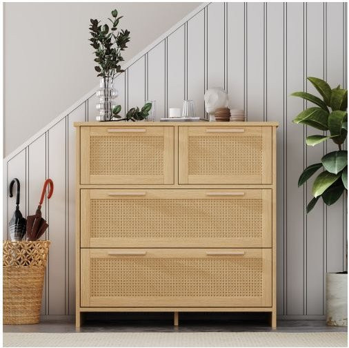 MUVOE Rattan-Schrank in Beige mit 4 Schubladen und Holzgriffen, B/T/H: 80 x 38 x 80 cm - Bild 1