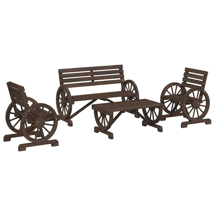vidaXL 4-teiliges Garten-Lounge-Set aus Massivholz Tanne in Braun im Adirondack-Stil - Bild 2