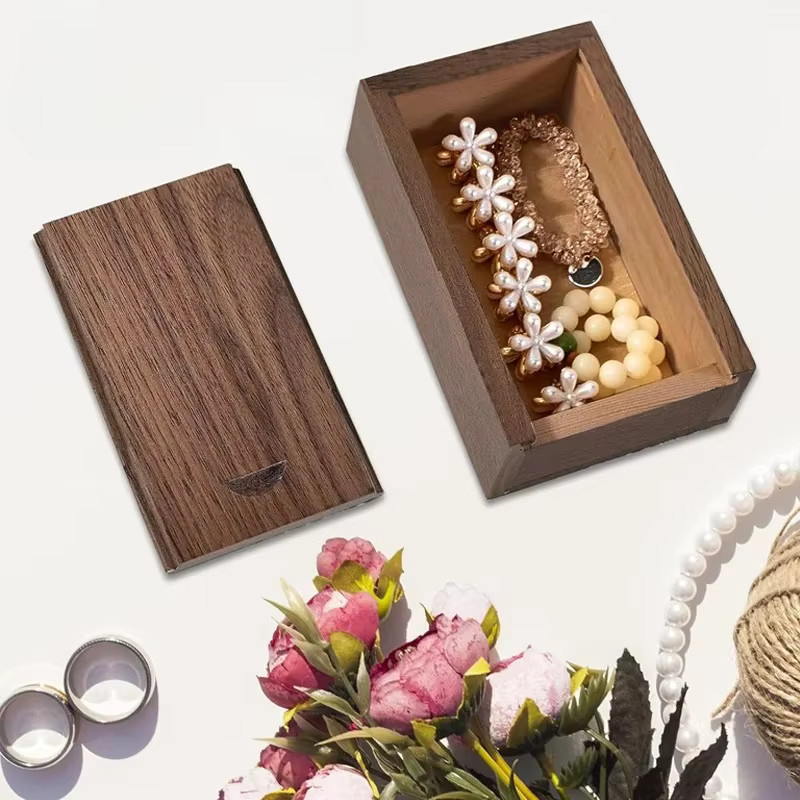 5er Set Holz-Geschenkboxen mit Schiebedeckel in Braun zur Aufbewahrung für Handwerk und Fotostudio - Bild 2
