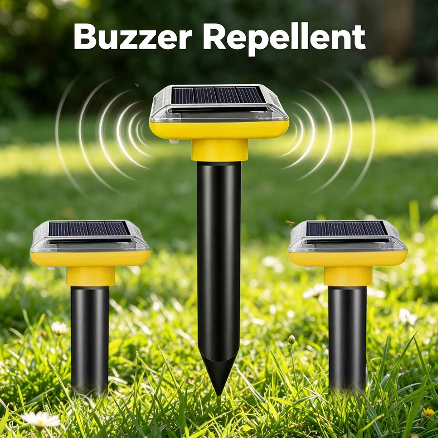 4er-Set SAIJZEK Solar-Ultraschall-Rattenvertreiber mit Erdspieß in Gelb für Rasen, Garten und Hof - Bild 4