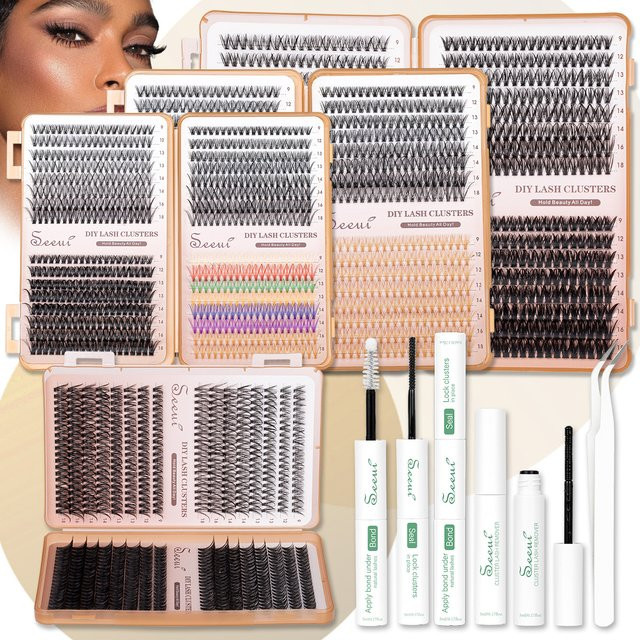 SEEUI Wimpern-Cluster-Set, Wimpernverlängerungs-Kit mit Kleber, Versiegelung und Pinzette - Bild 1