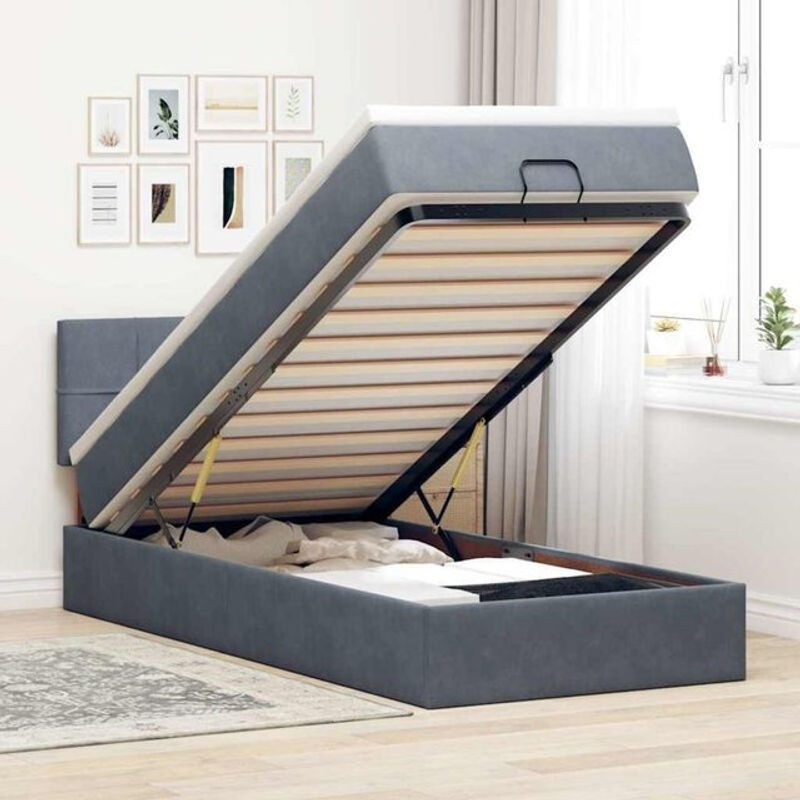 Vidaxl Ottoman Polsterbett mit Matratze und LED in Dunkelgrau, B/T/H: 90 x 190 x 78 cm - Bild 1