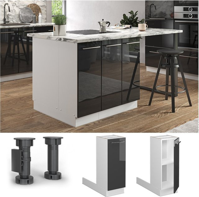 Vicco Küchenunterschrank Fame-Line für Kücheninseln in Weiß und Anthrazit mit Hochglanz-Finish und Softclose-Drehtüren - Bild 1