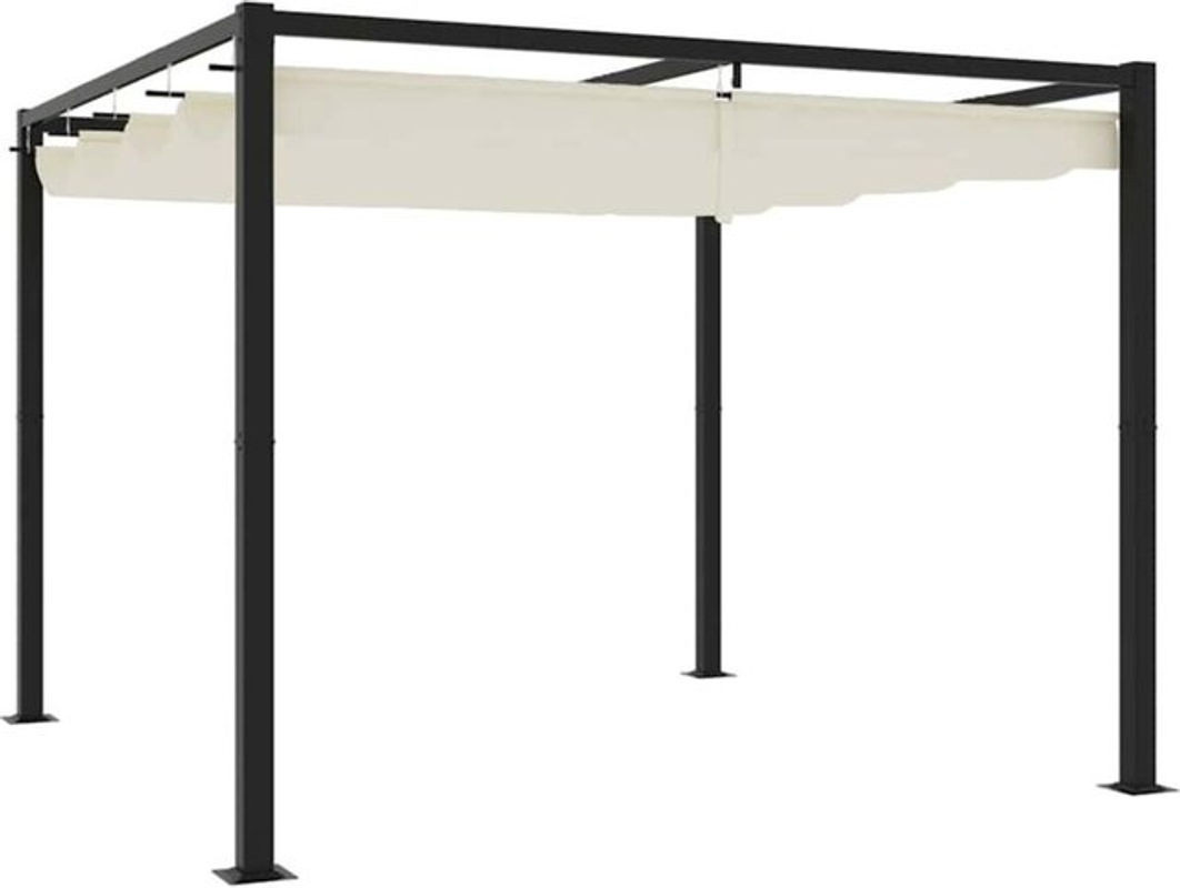 Vidaxl Gartenpavillon mit ausziehbarem Dach aus Stahl in Beige, B/T/H: 300 x 300 x 221 cm - Bild 1