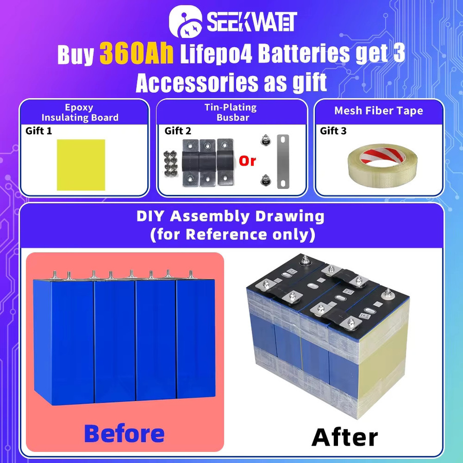 Seekwatt LiFePO4 Batterie Grade A 360Ah 3.2V Deep-Cycle prismatische Zellen für DIY 12V 24V 48V Anwendungen in Wohnmobilen, Solar, Camping und Yachten - Bild 6