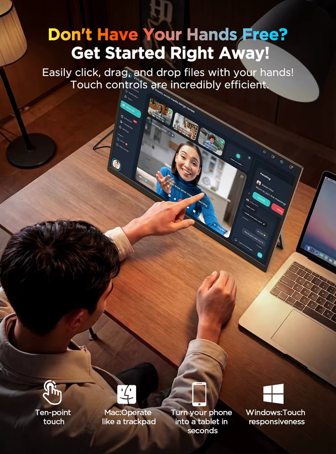 UPERFECT 4K UHD Tragbarer Touch Monitor 15,6 Zoll, IPS Display mit 10-Punkt-Touch, USB-C und HDMI, Schwarz - Bild 4