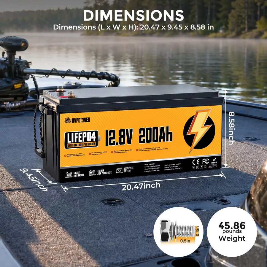 RVPOZWER LiFePO4 Lithium-Batterie 12V mit integriertem 200A BMS für Wohnmobile und Boote - Bild 2