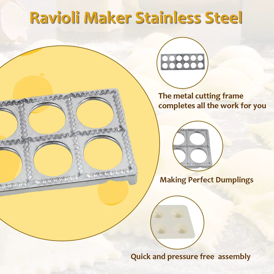 Willstar Ravioli Maker aus Aluminiumlegierung mit 12 Löchern und Holz-Nudelholz in Silber - Bild 2
