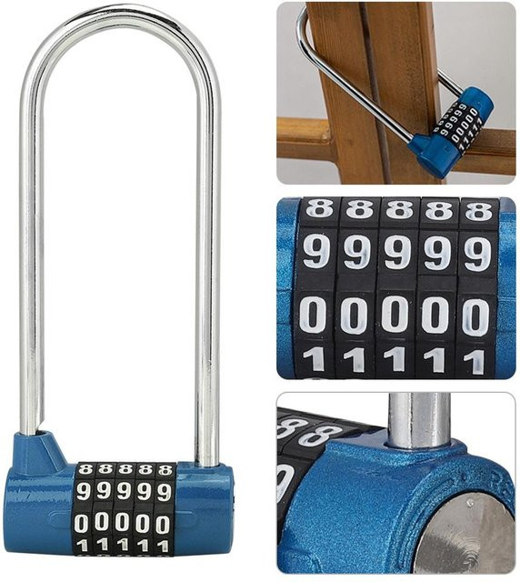 U-förmiges Zahlenschloss aus Zinklegierung mit extra langem Passwortcode in Blau von Painter - Bild 1