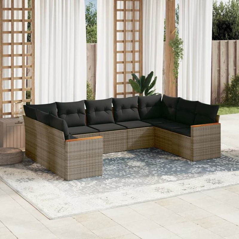 Vidaxl Gartenmöbel-Set aus Polyrattan mit Kissen, 9-teilig, Grau - Bild 1
